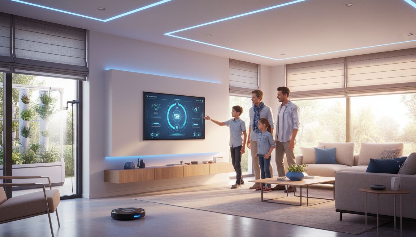 Modern living room with smart home technology Modern living room with smart home technology