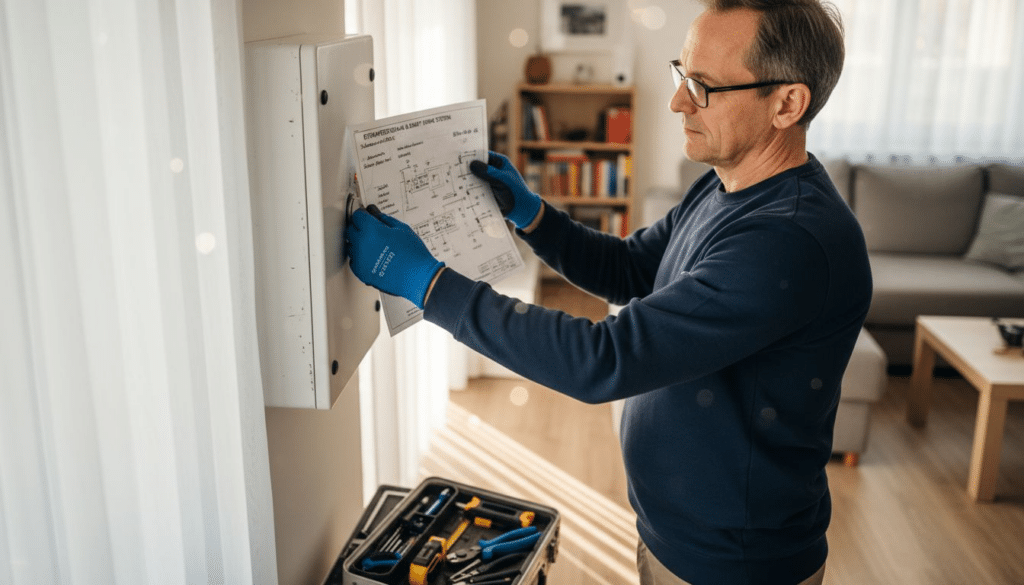 Digitalisierung in der Elektrotechnik – Chancen für Augsburg 4 Ein Techniker nimmt in Augsburg Einstellungen an einem modernen Stromverteiler vor.