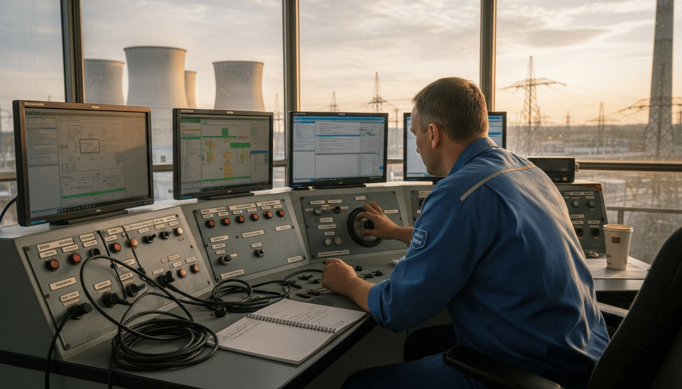 Ein Techniker überwacht die Steuerzentrale für das Stromnetz.