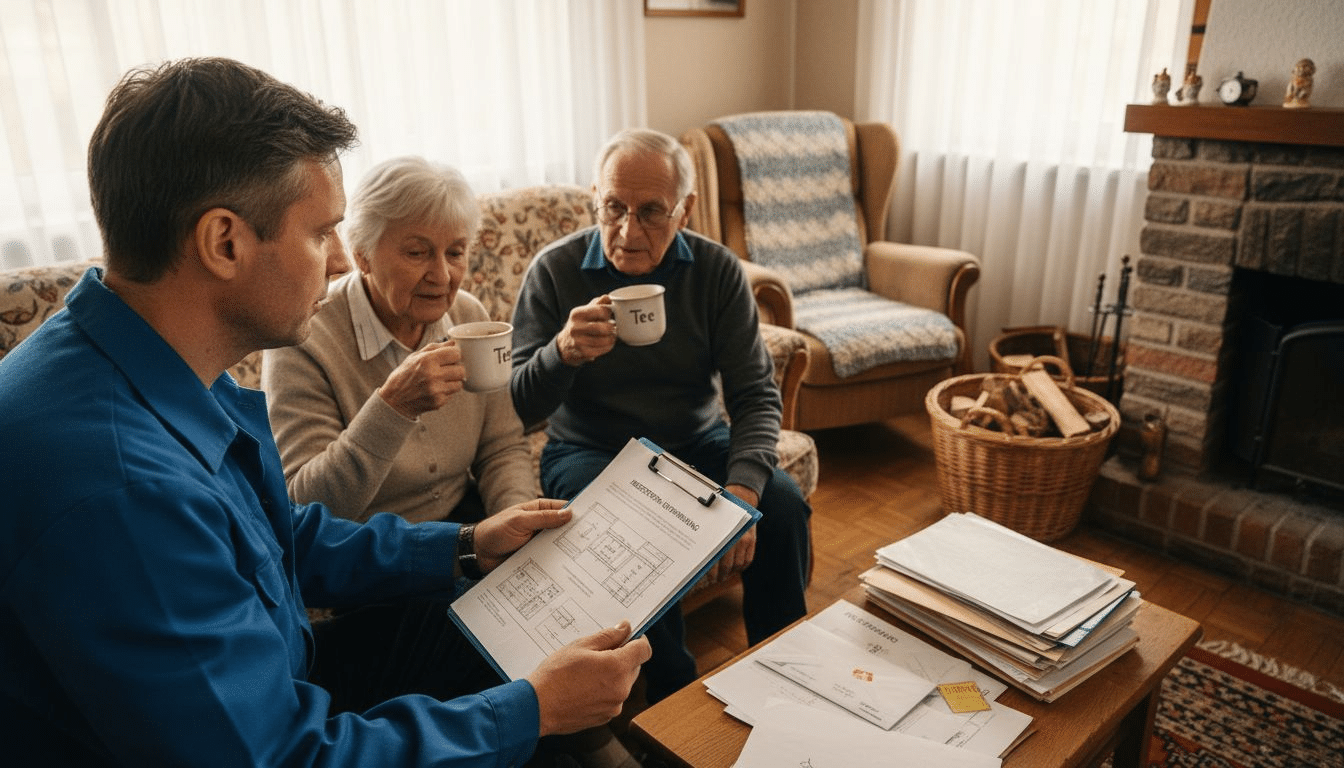 Ein Energieberater gibt Hausbesitzern direkt im Wohnzimmer wertvolle Tipps rund ums Energiesparen. Ein Energieberater gibt Hausbesitzern direkt im Wohnzimmer wertvolle Tipps rund ums Energiesparen.