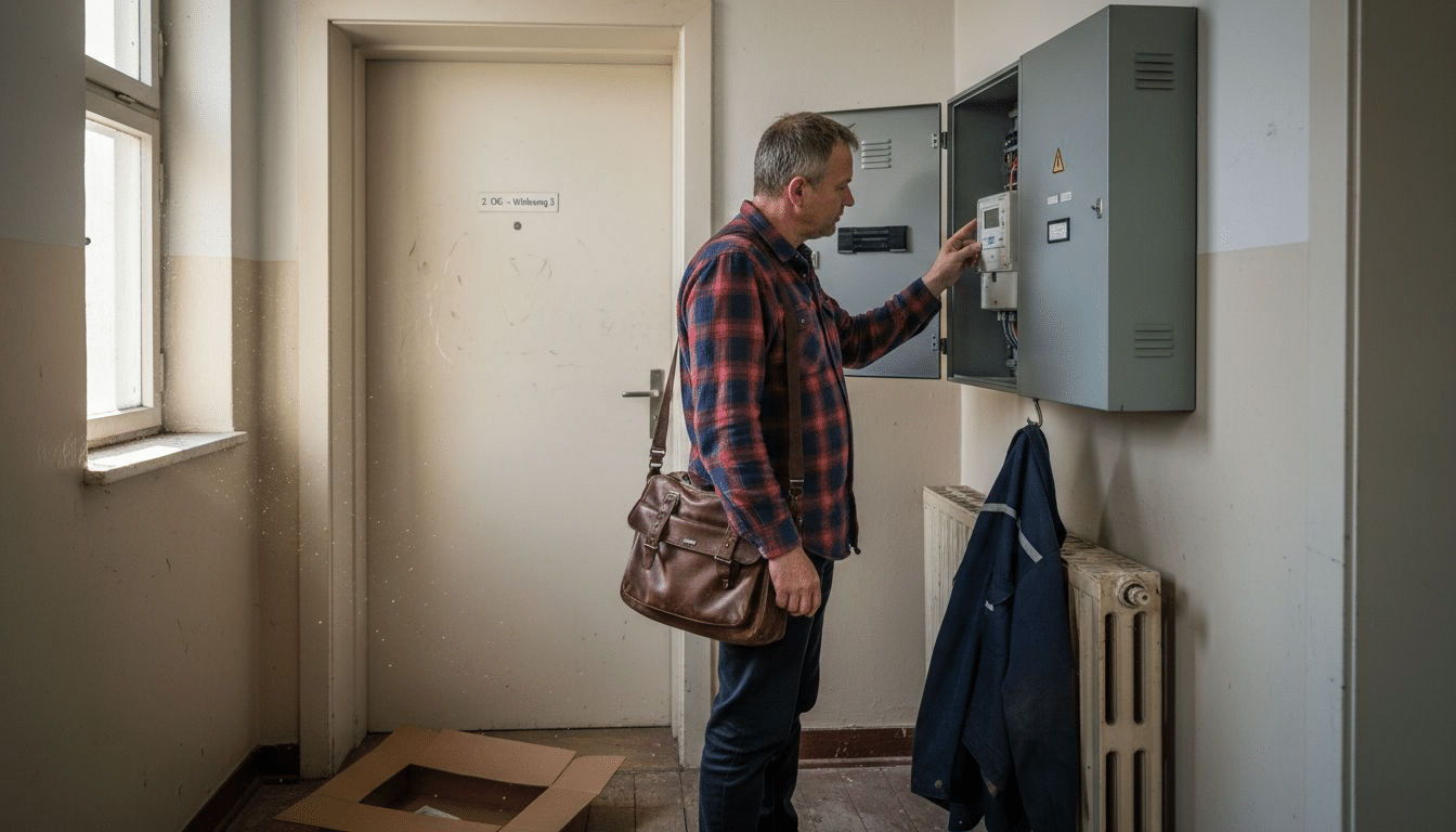 Ein Hauseigentümer wirft einen Blick auf seinen digitalen Stromzähler.