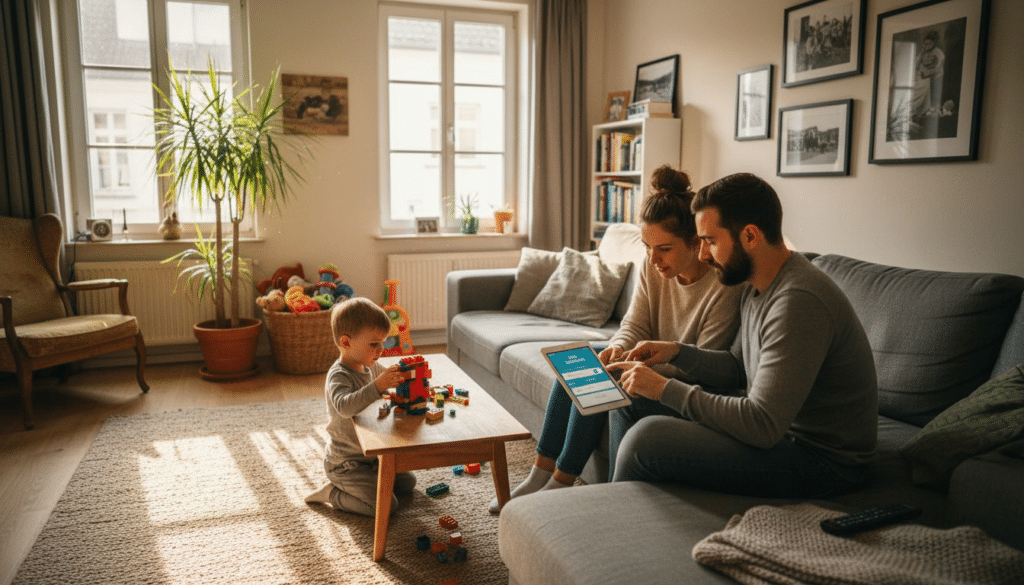 Smart Home Integration 2026: Ihr Leitfaden für Augsburg 8 Eine Familie steuert ihr Smart Home bequem vom Wohnzimmer aus über eine App.
