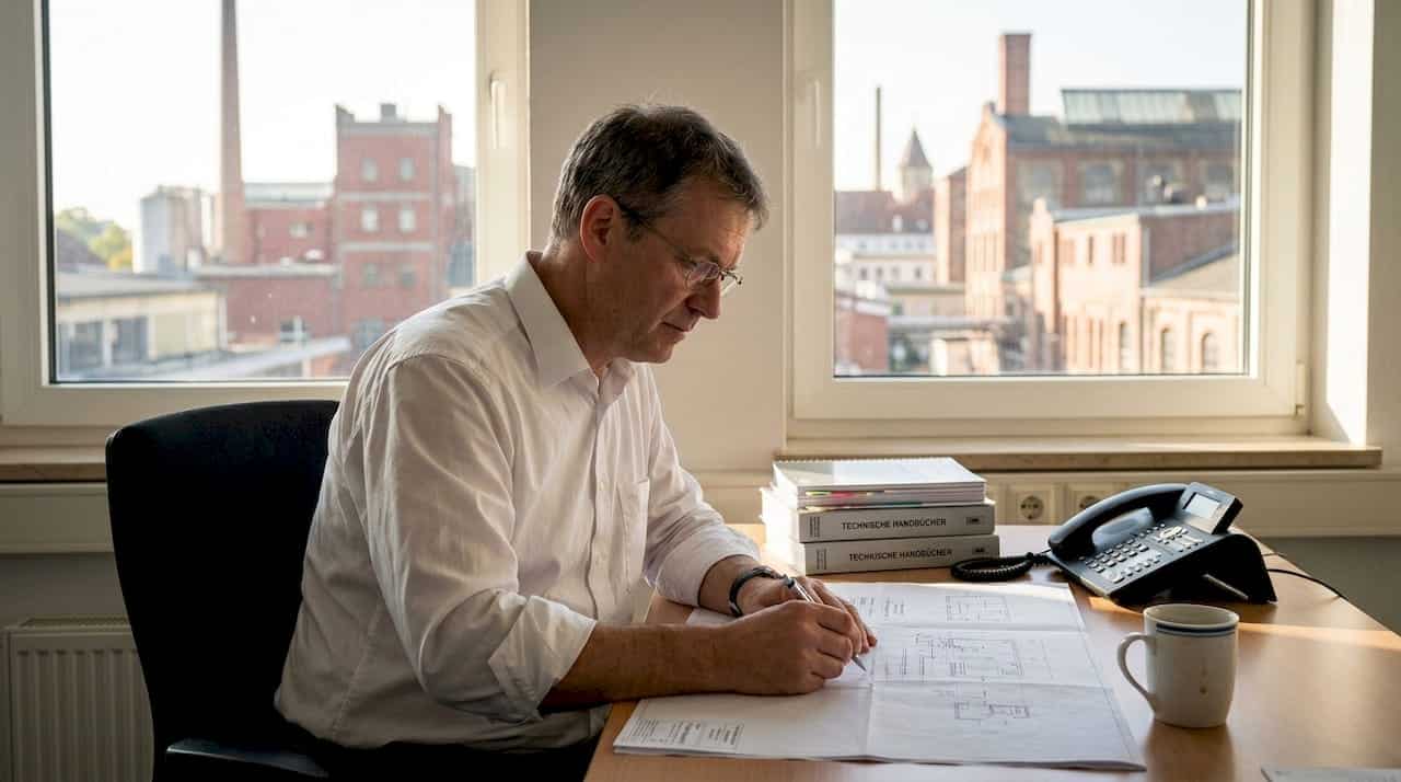 Ein Ingenieur bei Siemens in Augsburg prüft gerade technische Zeichnungen. Ein Ingenieur bei Siemens in Augsburg prüft gerade technische Zeichnungen.