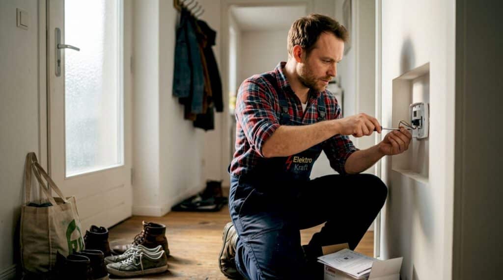 Elektroniker ITT: Smart Home und moderne Lösungen 2026 12 Ein Elektroniker installiert ein Smart-Home-Thermostat und sorgt so für mehr Komfort und Energieeffizienz im Zuhause.