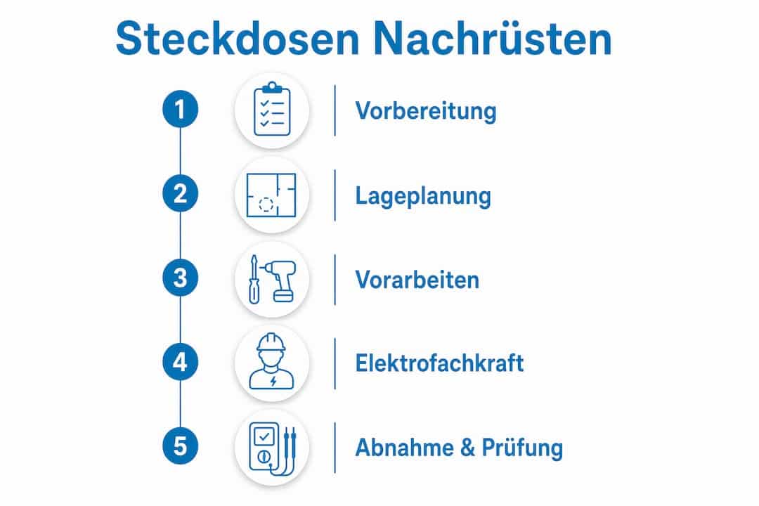 Schritt-für-Schritt-Anleitung als Infografik: So rüsten Sie Ihre Steckdosen nach