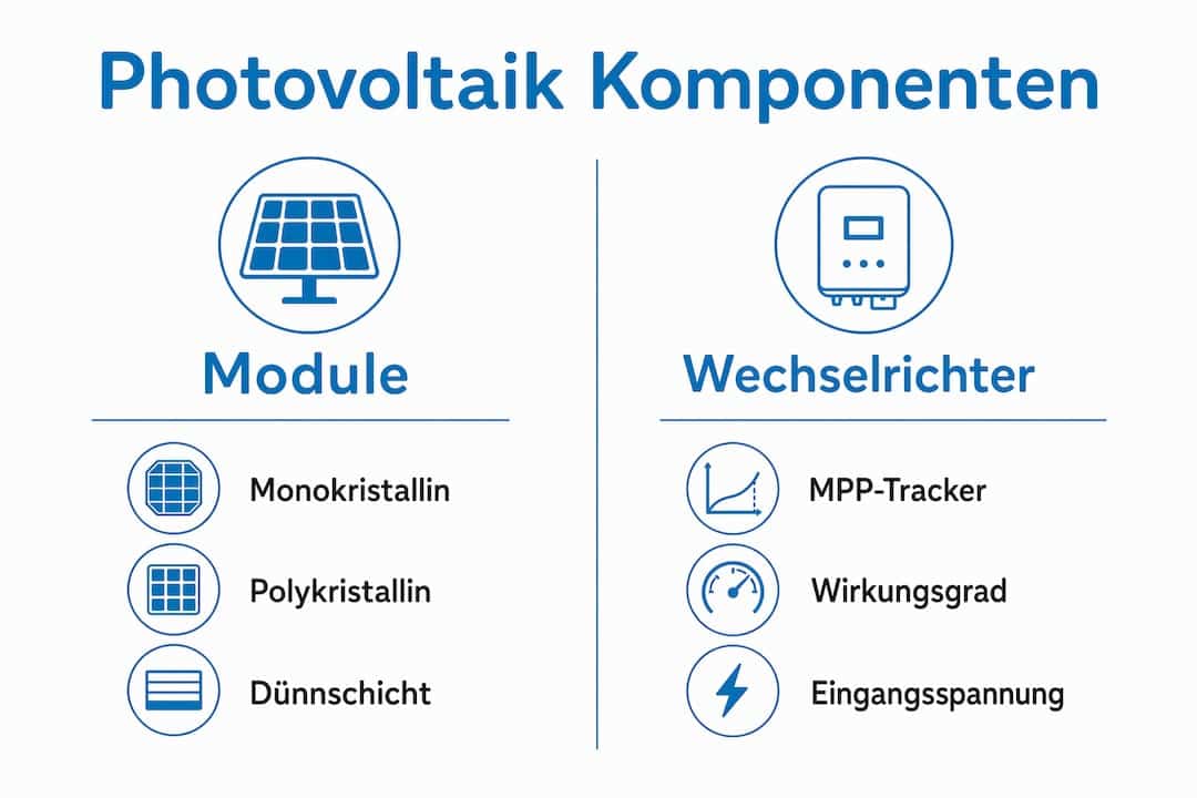 Anschauliche Grafik: Alle wichtigen Komponenten einer Photovoltaikanlage auf einen Blick