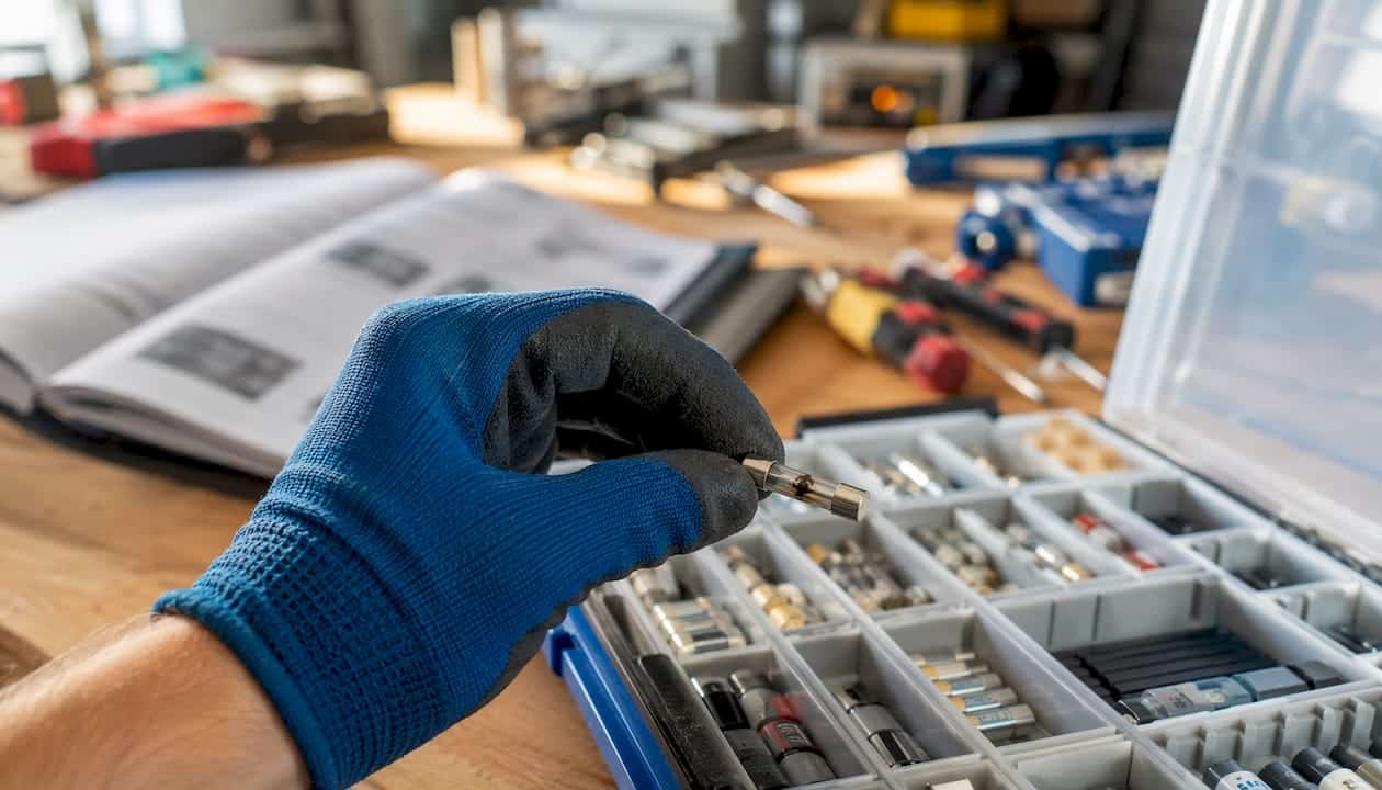 Sicherungen wechseln: Schritt für Schritt zur Lösung 2 Eine Hand nimmt eine durchgebrannte Sicherung aus dem Sicherungskasten heraus.