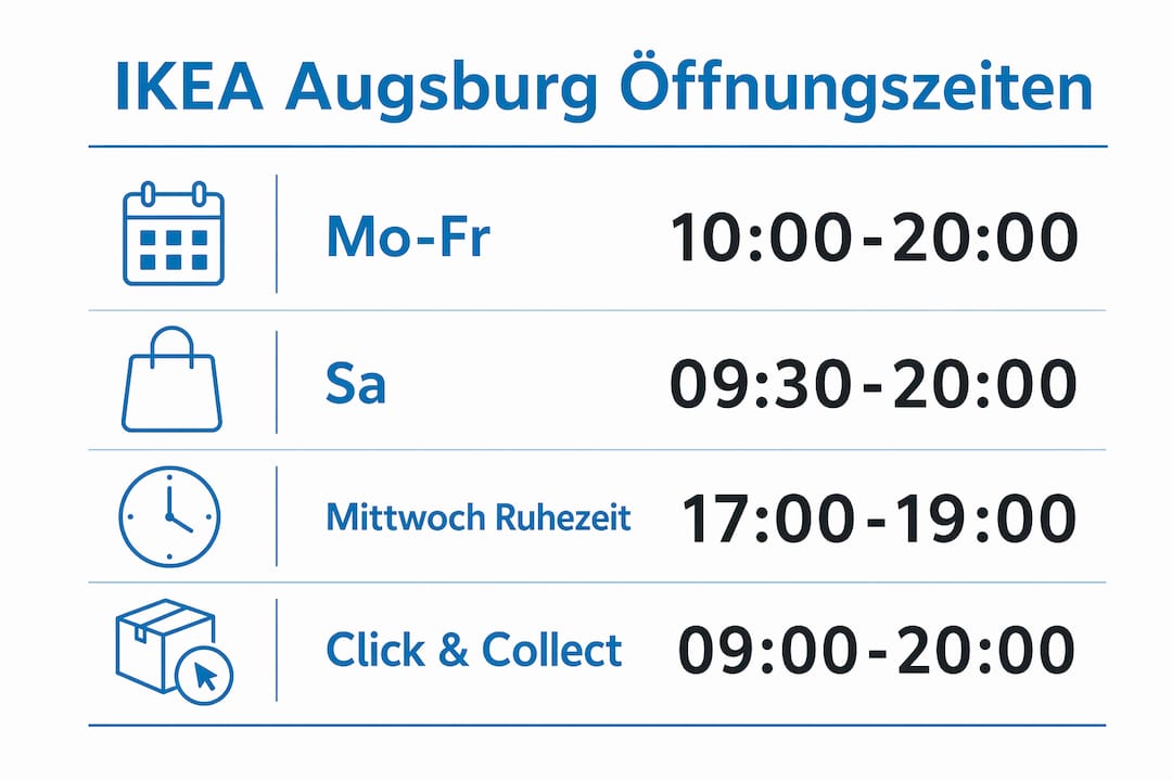 IKEA Öffnungszeiten Augsburg: Wann ist die Filiale geöffnet? 2 Übersichtliche Infografik zu den aktuellen Öffnungszeiten des IKEA Markts in Augsburg