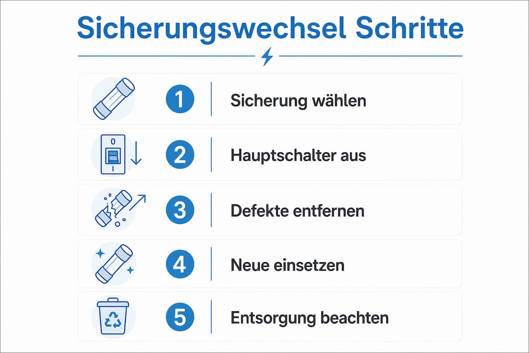 Sicherungen wechseln: Schritt für Schritt zur Lösung 3 Übersicht: Die fünf wichtigsten Schritte beim Wechsel der Sicherung auf einen Blick