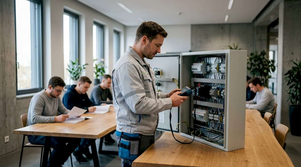 Eine qualifizierte Elektrofachkraft überprüft die elektrische Sicherheit der Anlagen.