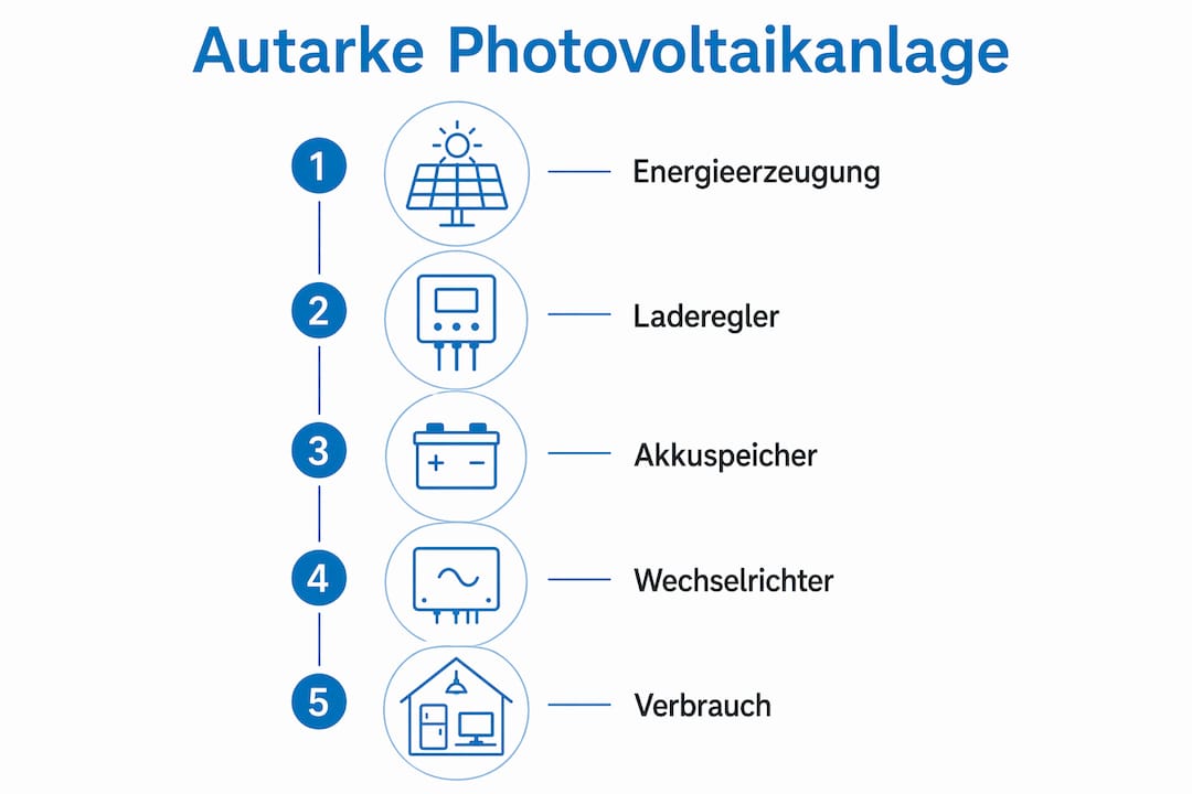 Autarke Photovoltaikanlage: Praxisleitfaden für Privatpersonen 1 Schritt-für-Schritt-Anleitung: So funktioniert eine autarke Photovoltaikanlage (Infografik)