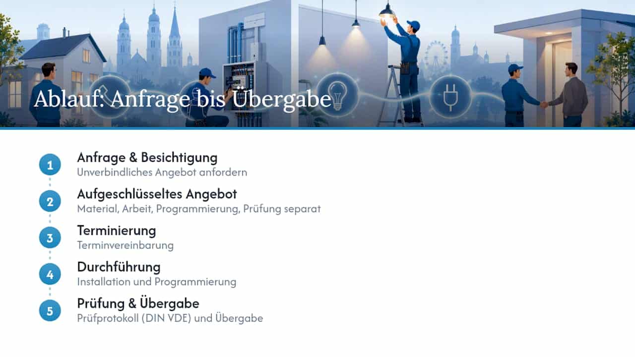 Ablaufplan für die einzelnen Arbeitsschritte eines Elektrikerprojekts