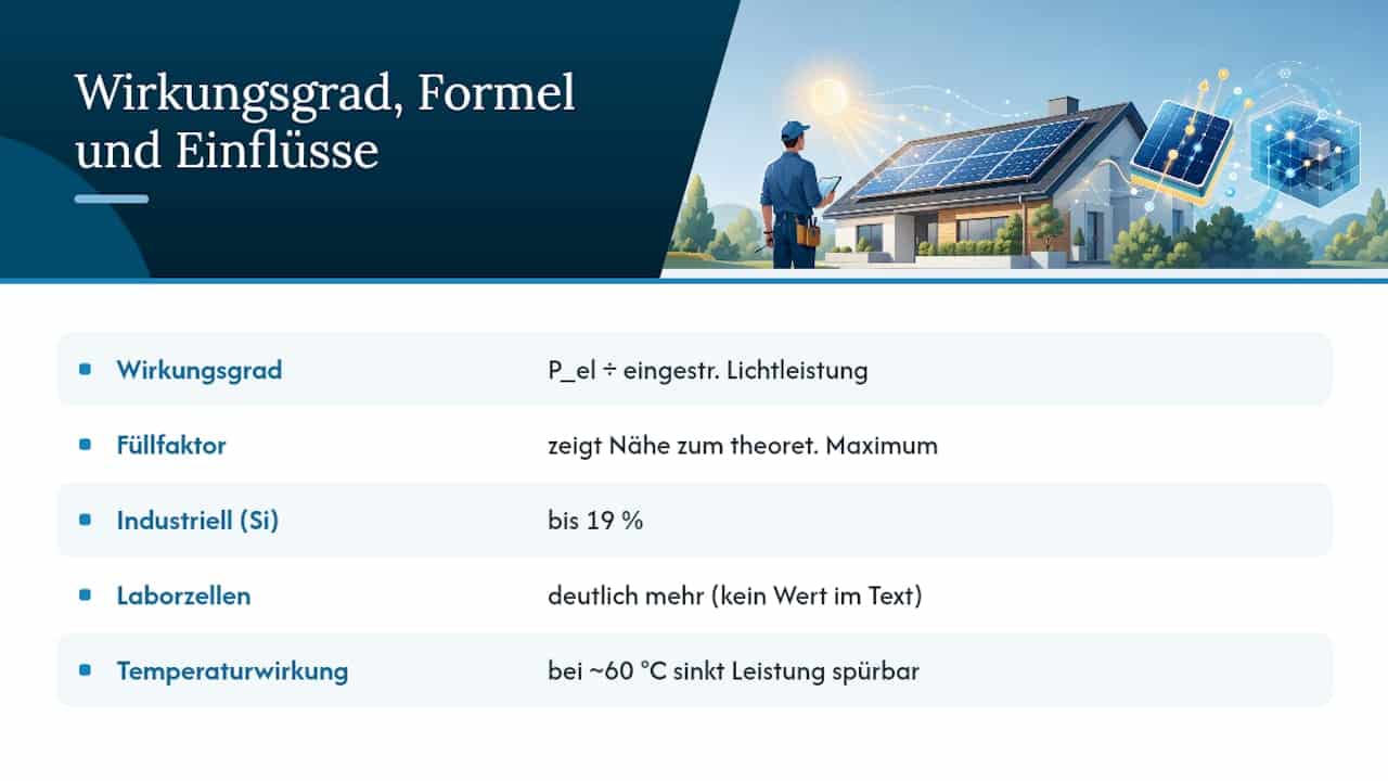 Diagramm zur Effizienz von Solarzellen und dem Einfluss der Temperatur