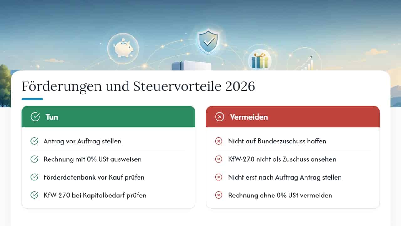 Welche Förderungen und Steuervorteile gibt es 2026 in Deutschland? — overview diagram