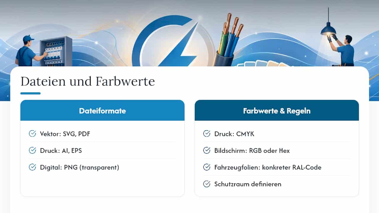 Welche Dateiformate und Farbwerte braucht Ihr Elektro-Logo? — overview diagram