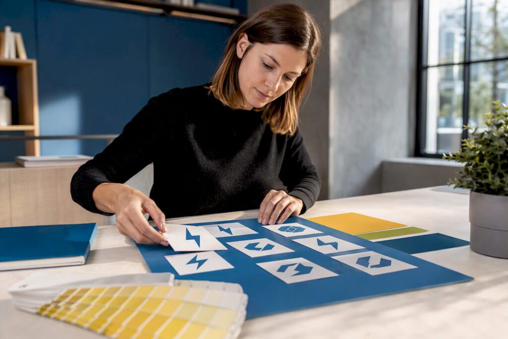 Logo für Elektrobetriebe, Starterpaket 1.000–1.500 € und Praxischeck 2 Abstrakte Logosymbole und Farbpaletten