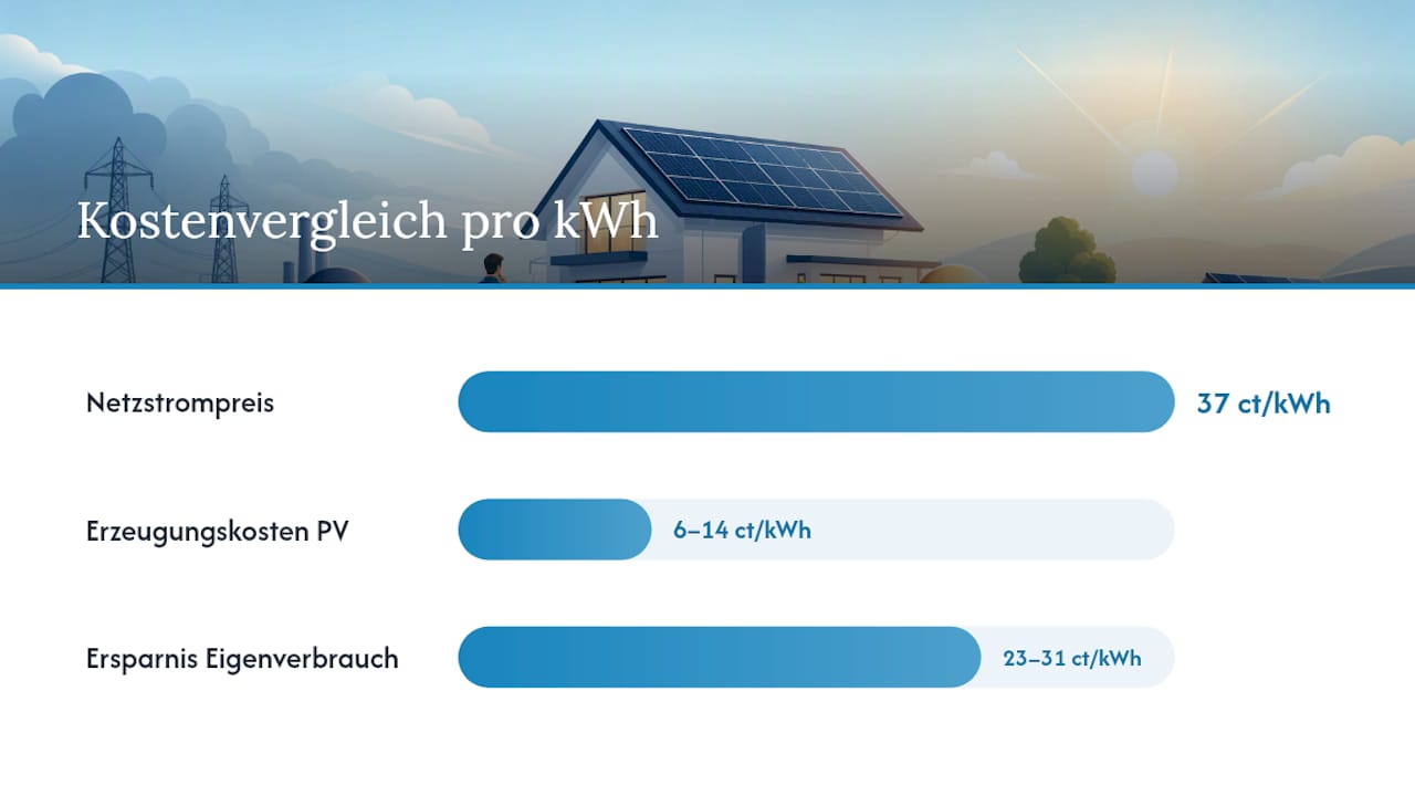 Diagramm der Kosteneinsparungen pro kWh bei Photovoltaik