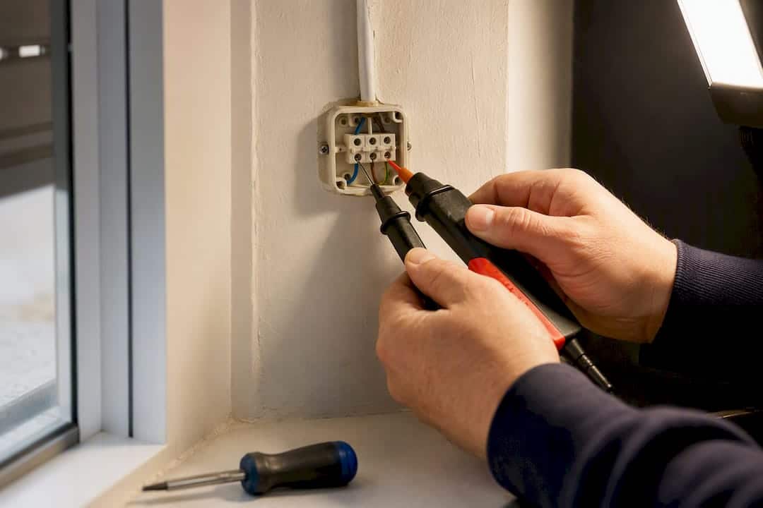 Elektriker misst den festen Stromanschluss