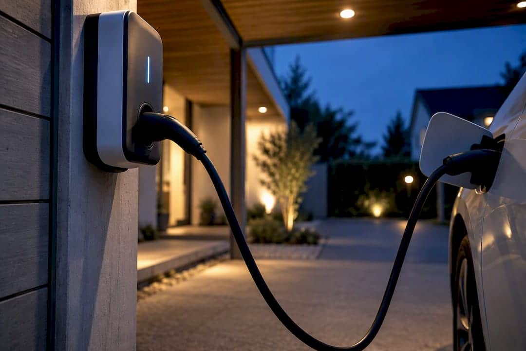 Wallbox lädt Elektroauto im privaten Carport