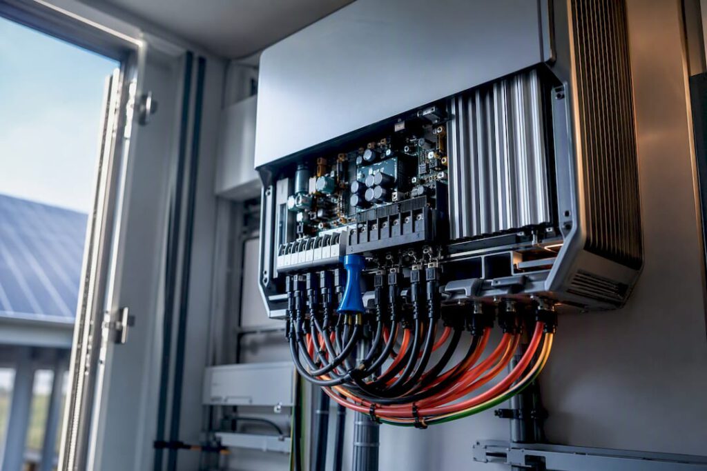 Teilweise eingebauter Wechselrichter im PV-Technikschacht