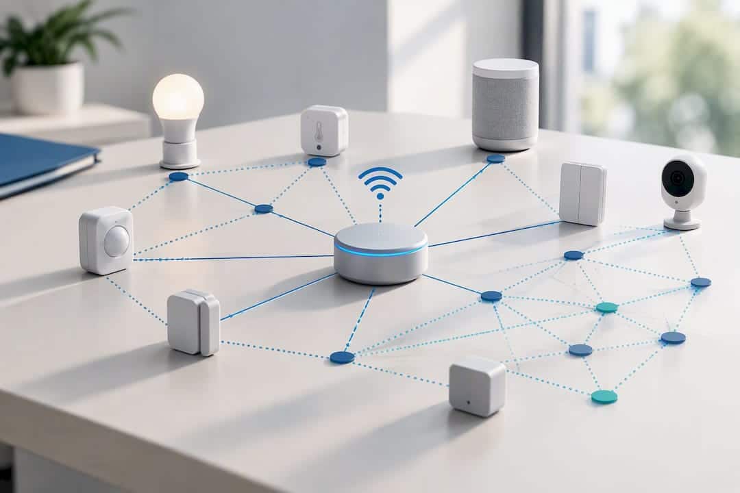 Isometrische Ansicht eines Smart-Home-Mesh-Netzwerks