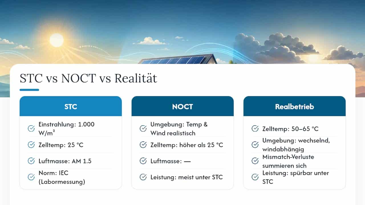 Vergleich von STC, NOCT und tatsächlichem Betrieb