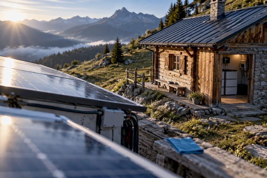 Hütte in den Bergen mit unabhängiger Solaranlage