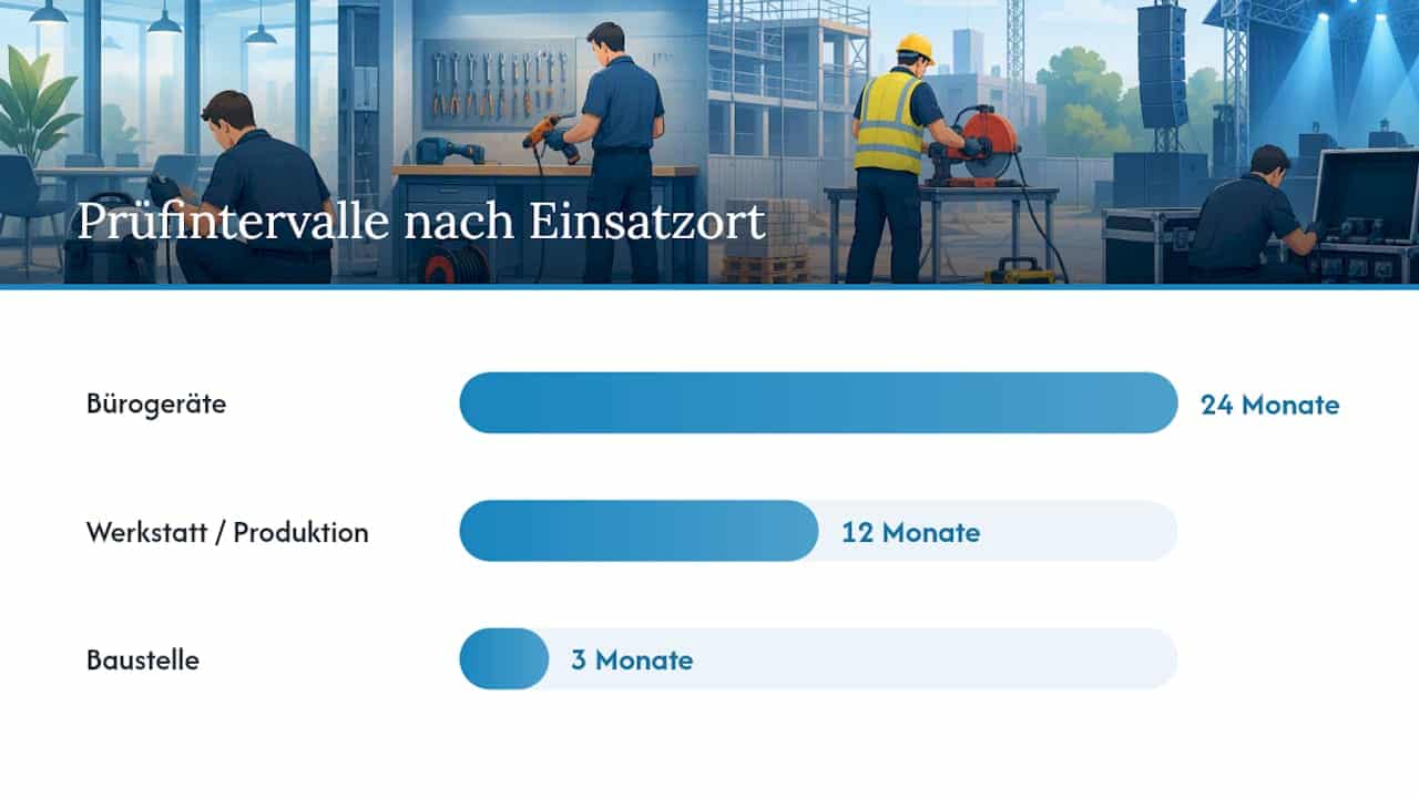 Wie oft müssen ortsveränderliche Geräte geprüft werden? — overview diagram