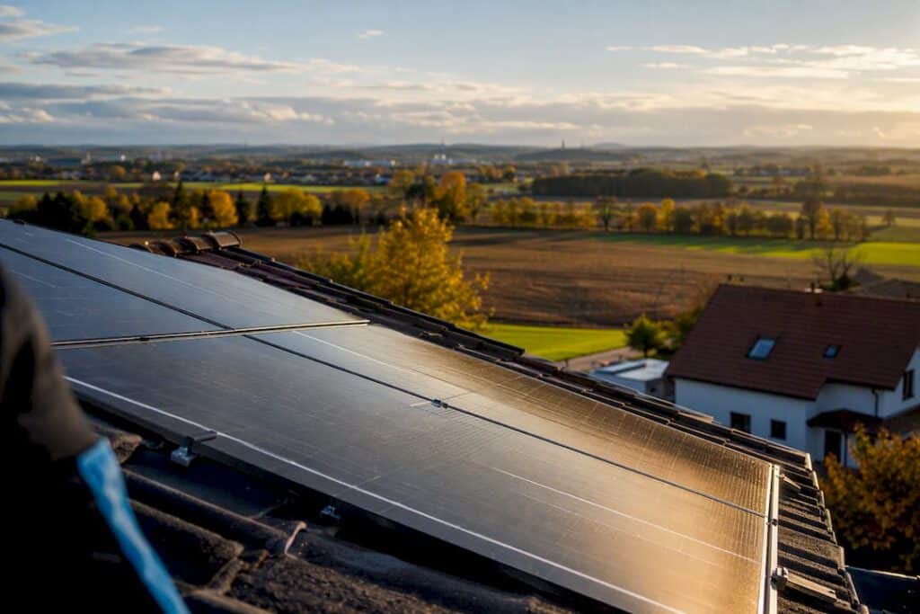 1 kWp ≈ 1.000 kWh: Was kWp bei Solaranlagen für Hausbesitzer heißt 3 Teilweise installierte Photovoltaikmodule auf einem Hausdach