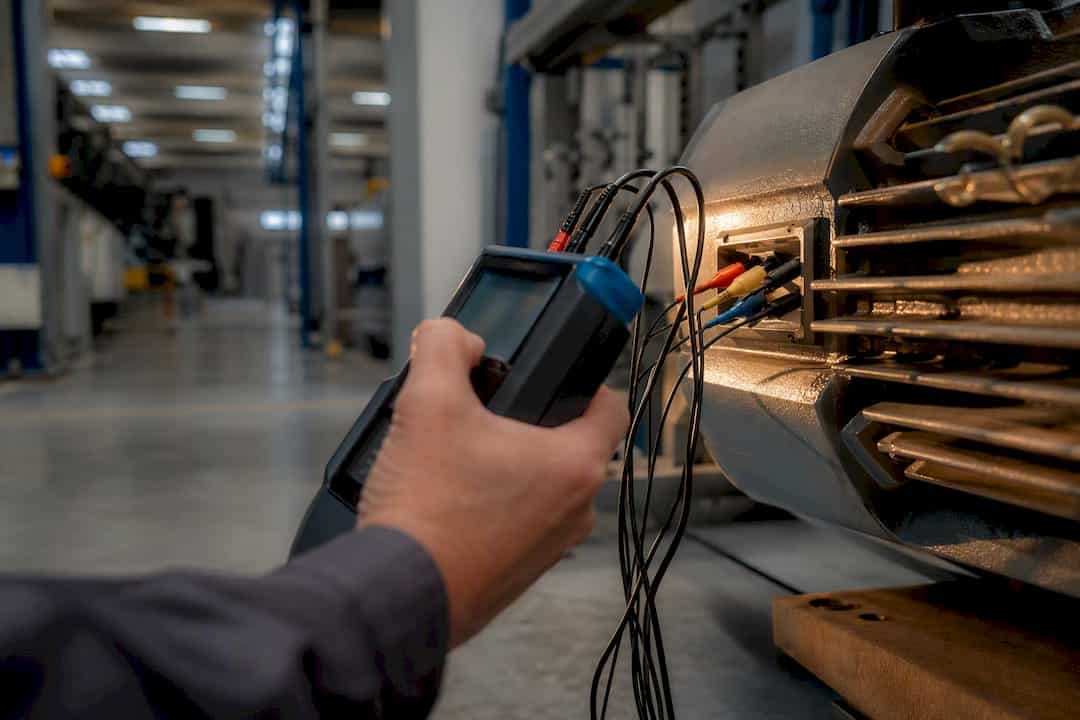 Energieberater misst den Energieverbrauch einer Industrieanlage