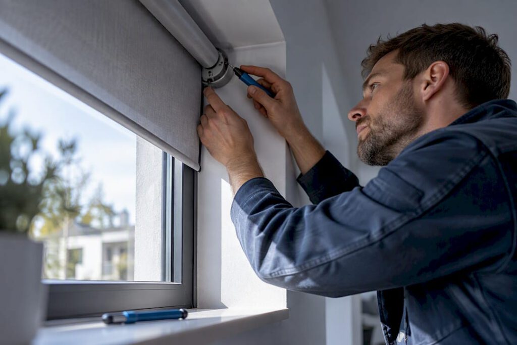 Elektriker überprüft den Antrieb eines Innenrollos