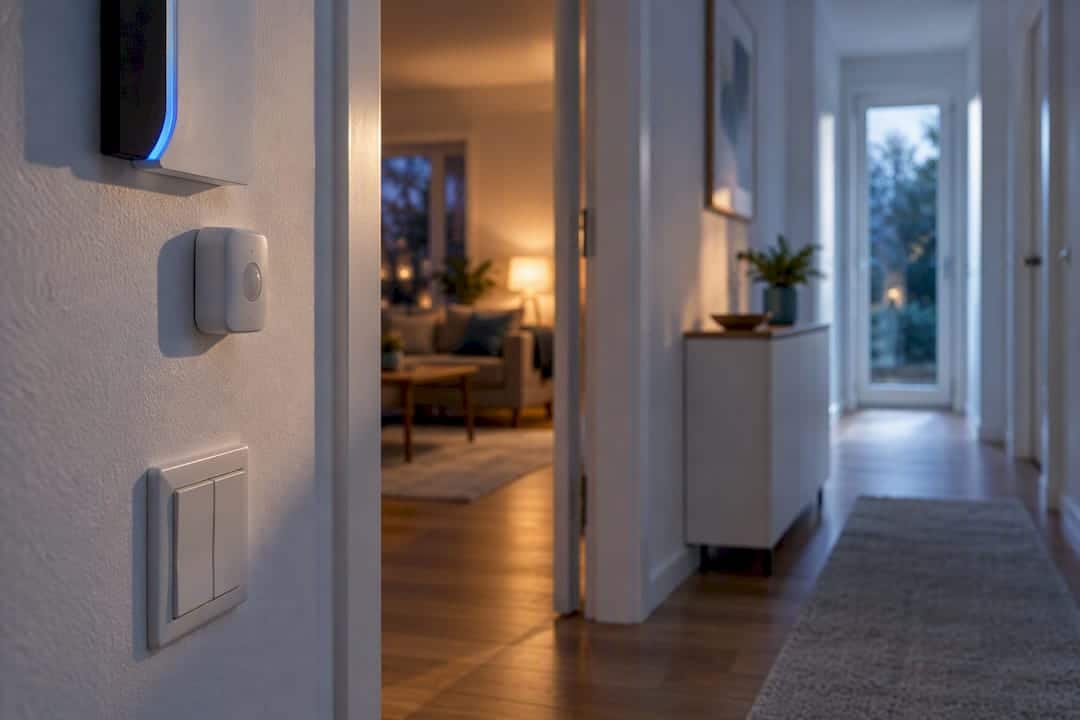 Unauffällige Smart-Home-Geräte im Flur der Wohnung