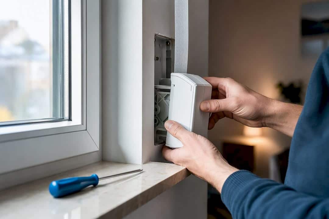 Hände bringen einen elektrischen Gurtwickler an