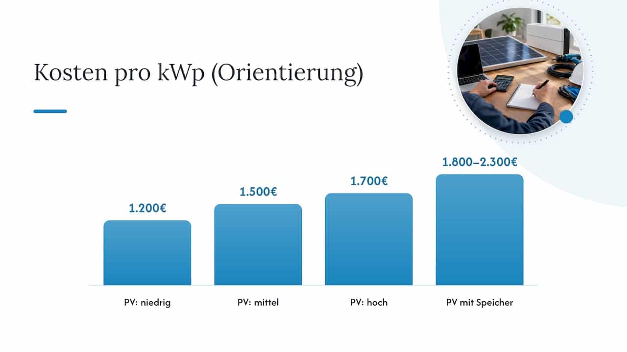 Was kostet eine PV-Anlage mit Speicher und Montage? 1 Kostenvergleich von PV-Anlagen pro Kilowattpeak
